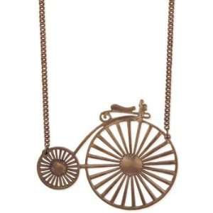   XX Large Vintage Old Timey Bicycle Fashion Necklace Antique Gold Tone