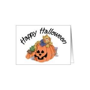  Kitty in Pumpkin with Mice Cute Happy Halloween Card Card 