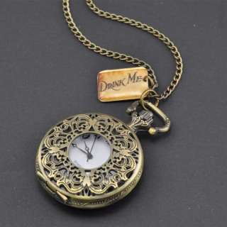 Big DRINK ME Alice In Wonderland Pocket Watch Necklace  