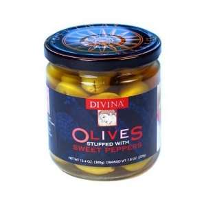  Divina Green Olives W/Red Peppers, 7.8 Ounce (pack of 6 