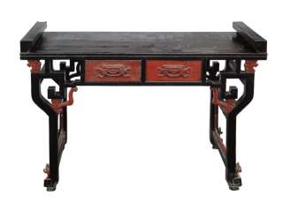 Chinese Black Fu Dog Head Drawer Altar Table ss773  