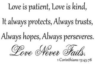 Love is patient kind protects Corinthians 13:45.78 Vinyl Wall Art 