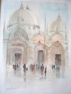 Nice antique watercolor Venice view painting # 0802  