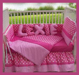 New crib bedding set PINK POLKA DOTS STRIPES fabric  