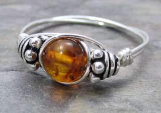 Baltic Amber Bali Sterling Silver Wire Wrapped Bead Ring ANY size 