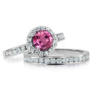 Natural Pink Sapphire Diamond Engagement Wedding Ring Bridal Set 14k 