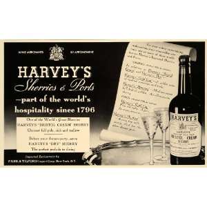 1938 Ad Harveys Sherry Port Bristol Cream Alcohol   Original Print Ad