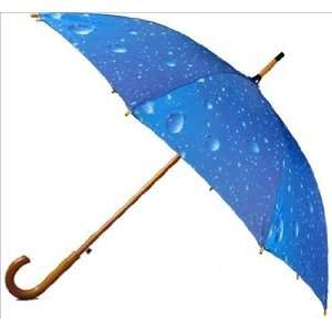  Automatic Open Rain Drop Print Umbrella Wood Handle 