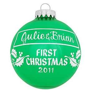    Green First Christmas Holly Design Ornament