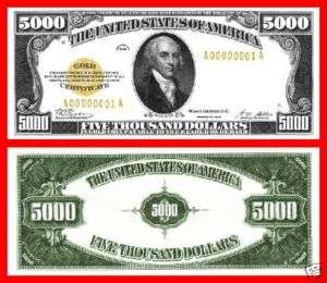 Replica $5000 1928 Gold US Paper Money Currency Copy  