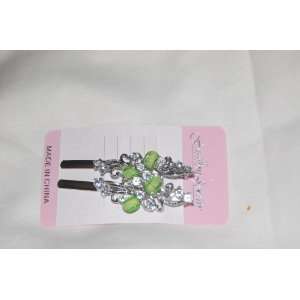   Green 2 Jeweled 2.5 Silver Bobby Pins Hair Pins 1/2 inch wide: Beauty