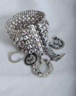 Horseshoe Rhinestone Silver Cowgirls Beaded Bracelet  