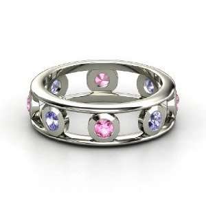 Dot Dash Band, Sterling Silver Ring with Pink Sapphire & Tanzanite