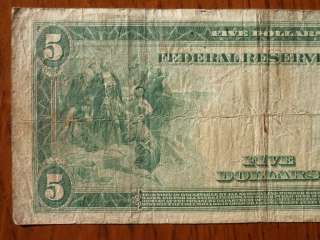 US Currency 1914 $5.00 Federal Reserve Note Old Paper Money  