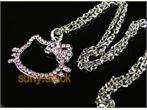 Beautiful hello kitty cat crystal necklace all pink L32  
