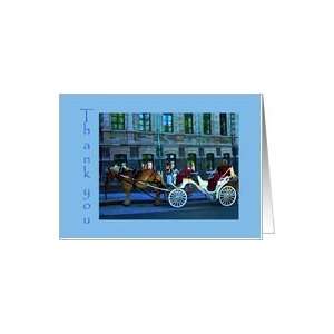  Thank you, Horse Drawn White Carriage on Cobblestone Card 