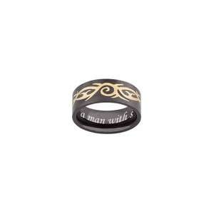  ZALES Two Tone Black Stainless Steel Tribal Design Band 