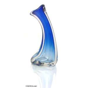  Murano handblown vase, Blue Twirls