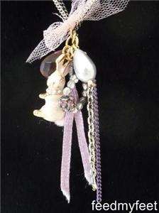 Betsey Johnson Ski Bunny Pearl Rhinestones Bow Necklace  