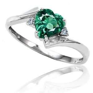   Created Heart Shape Emerald and Diamond Ring(Metalwhit Jewelry