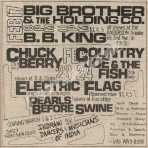  Janis Joplin Bloomfield BB King NYC 1968 Concert Ad