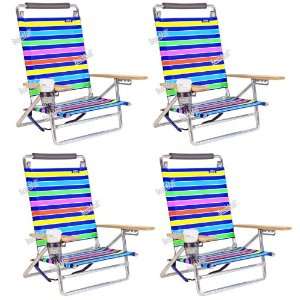 pos Lay Flat / Low Seat Aluminum Beach Chair w/ Cup Holder   4 chairs 