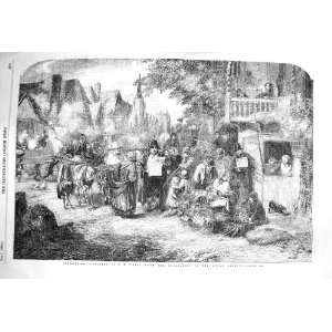  1856 MARKET DAY STALL SELLERS DONKEY ANIMALS FOOD
