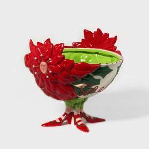   56 Krinkles Decorative Poinsettia Centerpiece Bowl Candy Dish #36063