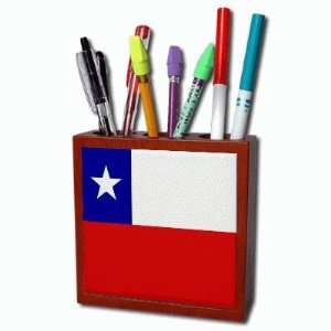 Chile Flag Mahogany Wood Pencil Holder