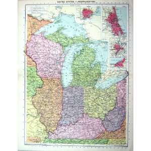  Antique Map America Plan Chicago Cleveland Detroit St 