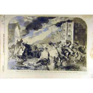 1857 Scene Fire Camden Town Station London Horses 