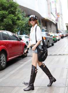 White Fringe Motorcycle Riding Over the Knee Boots #76c  