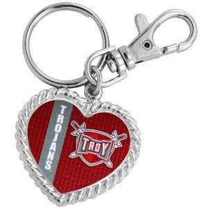  Troy University Trojans Silvertone Heart Keychain: Sports 