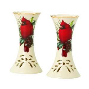  Lenox Winter Greetings Pierced Candlestick Pair