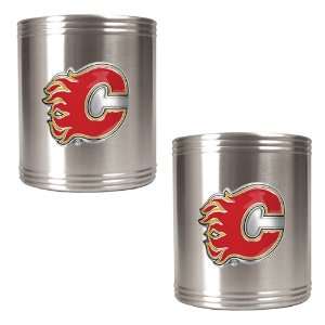  Calgary Flames 2pc Stainless Steel Can Holder Set: Kitchen 