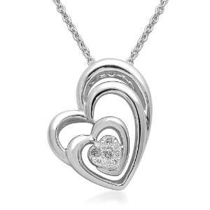 Sterling Silver Diamond Triple Heart Pendant (1/10 cttw, I J Color, I2 