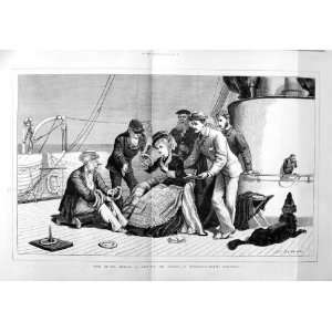  1877 Ship Deck Transatlantic Steamer Beautiful Lady Men 