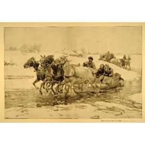  1921 Alfred Wierusz Kowalski Siberia Sleigh Engraving 