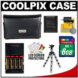 Nikon Coolpix 13059 Leather Digital Camera Case with 8GB Card + (4) AA 