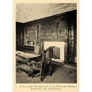  1919 Print Jacobean Baroque Furniture Architecture Room 