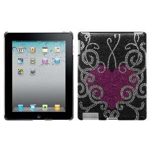 For Apple ipad 2 Trapped Heart Diamante Back Protector Cover case with 
