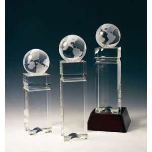  Crystal Globe Double Block Tower Crystal Award   Large 