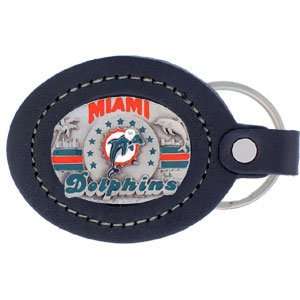  Miami Dolphins Fine Leather/Pewter Key Ring   NFL Football 