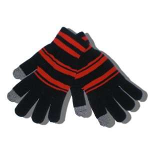    Red and Black Striped Touch Screen Knit Gloves: Electronics