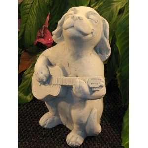  DOG Playing GUITAR 18 GRAY Cast Cement Statue PUPPY 