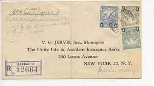 BARBADOS 1947 registered cover to New York  