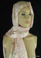 Thai FLORAL Embroidered Silk Scarf Wrap Vintage Style Shawl Baby Pink 