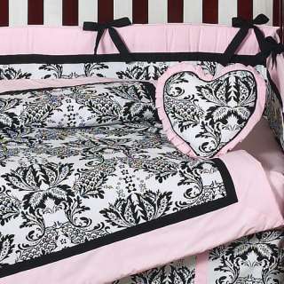 PINK BLACK DAMASK BABY BEDDING ROOM 9p CRIB SET FOR NEWBORN GIRL BY 