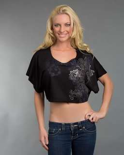 Trendy Black Crop Top With Flower Print  