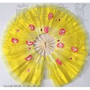 Belly dance Chinese bamboo round circle shape yellow Fan veil mixed 